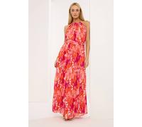 Star By Julien Macdonald Blurred Floral Pleated Maxi Dress In Bright Pink Bright Pink