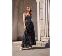 Star By Julien Macdonald Chiffon Spot Maxi Dress In Black Black