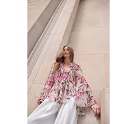 Star By Julien Macdonald Floral Fluted Sleeve Ruffle Blouse In Pink Pink 18