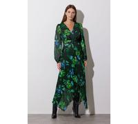 Star By Julien Macdonald Leaf Print Pleated Dress In Black Black 16
