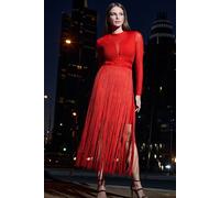 Star By Julien Macdonald Long Sleeve Tassel Midi Dress In Red Red 20