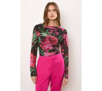Star By Julien Macdonald Mesh Floral Cowl Neck Top In Black Black