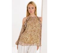 Star by Julien Macdonald Women's Animal Cold Shoulder Top in Natural | Size: 18