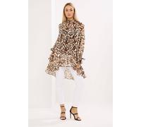 Star by Julien Macdonald Women's Animal Print Dipped Hem Tunic Top in Brown | Size: 12