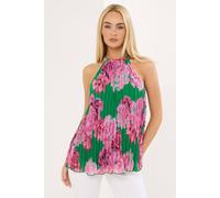 Star by Julien Macdonald Women's Floral Pleated Halterneck Top in Bright Green | Size: 14 Star By Julien Macdonald Bright Green 14