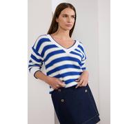 Star by Julien Macdonald Women's Knitted Stripe V-Neckline Jumper in Blue | Size: 18-20 Star By Julien Macdonald Blue 18-20