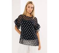 Star by Julien Macdonald Women's Polka Dot Mesh Top in Black | Size: 14