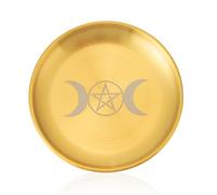 Star Candle Tray,Gold Candle Plate,Star Altar Ritual Plate Dish,Pentagram Altar Ritual Plates,Jewelry Tray Incense Burning Plates Home Decor,Suitable For Tarot Ceremony,Wiccan Witchcraft (Golden 14cm)