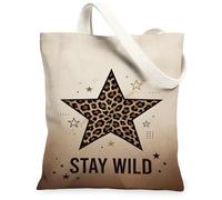 Star Canvas Tote Bag for Women, Wild Funky Leopard Dots N/a Beige Washable Reusable Market Tote Bag Ideas for Outdoor Travel Workday Reading 13x15 Inch