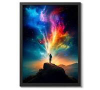 Star Caster Space Poster, Colourful Abstract Astronomy Wall Art Home Decor, Astronaut Planets Print, Archival Matte, A4 (Black Frame) - 29.7x21cm