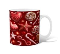 Star Ceramic Coffee Mug, Christmas Festive Heart Candy Cane Christmas Red Novelty Tea Mug with Handle Gift for Friends Family Coworkers Teachers Couples Employees 15 Oz