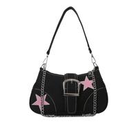 Star Chain Shoulder Bag Y2K Women Crescent Bag Crossbody Black
