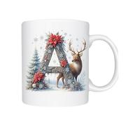 Star Christmas Mug with Sparkle Alphabet Initial | Custom Printed Festive 11oz Ceramic Coffee Cup with Santa Hat Letter Design | Ideal Xmas Gift for Kids, Family, Secret Santa (Ice Alphabet A to Z)