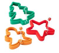 Star Christmas Tree Gingerbread Man Shaped Egg Cooking Rings, Christmas Themed Non-Stick Egg Cooking Ring Set, Reusable Silicone Christmas Pancake Mold Tool for Kitchen Breakfast