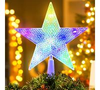Star Christmas Tree Topper With 11 LED Lights - Battery Operated, Warm White Clear Plastic Ornament for Tree Decoration