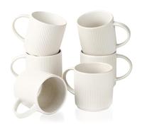 Star Coffee Mugs Set of 6, 12oz/340ml Stoneware Tea Cups with Large Handle for Latte/Cappuccino/Milk/Cocoa/Tea, Microwave & Dishwasher Safe, Matte White