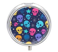 Star Colored Skulls Pill Case Box with 3 Compartment Medicine Vitamin Organizer for Purse Pocket 5x5cm