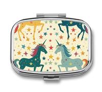 Star Colored Unicorns Pill Case Box with 2 Compartment Medicine Vitamin Organizer for Purse Pocket 5.5x4cm