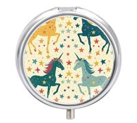 Star Colored Unicorns Pill Case Box with 3 Compartment Medicine Vitamin Organizer for Purse Pocket 5x5cm