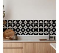 Star Compass Peel & Stick Tile Stickers 30-Pack, 4 x 4 Inch Black-White Waterproof Removable Vinyl Backsplash Decals for Kitchen, Bathroom, Laundry, RV & Stair Risers (Black)