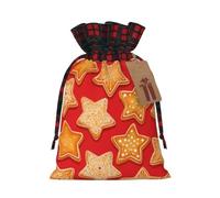 Star Cookies With Red Background Christmas Burlap Gift Bags With Drawstring And Tags - Tiny Small Gift Bags For Xmas Candy And Christmas Supplies, Christmas Drawstring Gift Bags 8.3×11.8in