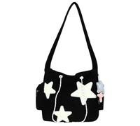 Star Crossbody Bag for Women Corduroy Tote Bags Y2K Aesthetic Messenger Bag Casual Shoulder Hobo Bags for Work College, Black, M