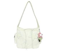Star Crossbody Bag for Women Corduroy Tote Bags Y2K Aesthetic Messenger Bag Casual Shoulder Hobo Bags for Work College, White, M