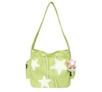Star Crossbody Bag for Women Corduroy Tote Bags Y2K Aesthetic Messenger Bag Casual Shoulder Hobo Bags for Work College, Green, M