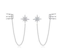 Star Cuff Earrings 925 Sterling Silver Chain Crawler Earrings Studs for Women