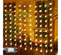Star Curtain Lights Mains Powered 2m x 1m 100 LED Christmas Fairy Lights Plug in Outdoor String Lights Waterproof & 8 Modes for Windows Bedroom Party Indoor Outside Decorations (Warm White)