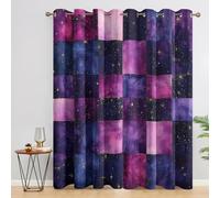 Star Curtains Bedroom, 66x72 - Purple Checkerboard Blackout Curtains & Decor, Living Room, Eyelet Patterned Window Drapes, 72 Inch Drop 2 Panels （JZ25）