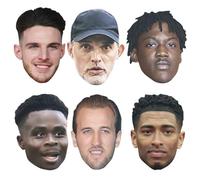 STAR CUTOUTS CMPWC26 England Manager & Footballers Six Pack Cardboard Face Masks - Thomas Tuchel, Kobbie Mainoo, Declan Rice, Harry Kane, Jude Bellingham & Bukayo Saka - Football Party Pack