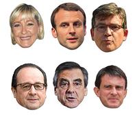Star Cutouts Ltd SMP386 French Politicans 6 Pack Le Pen Macron MontebOurg Fillon Hollande 1 x Valls Masks Includes Tabs and Elastics, Multicolour