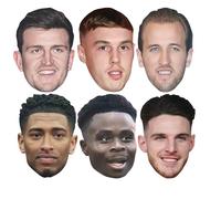 Star Cutouts SMP473 England Six Pack Masks - Declan Rice, Bukayo Saka, Jude Bellingham, Harry Kane, Cole Palmer & Harry Maguire Footballers - Party Set, Events & Fan Displays