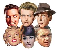 STAR CUTOUTS SMP67 Hollywood Masks, Party 6 Pack - (Audrey Hepburn, Steve McQueen, Monroe, James Dean, Elvis, Humphrey Bogart) One Size
