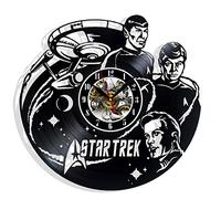 Star Decor Trek Vinyl Wall Clock with Epic Space Movie Characters Vintage Space Movie Heroes Themed Art Home Room Decorations Gift for Birthday Holiday Christmas 12” LP Clock Black