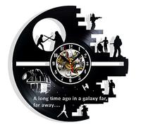 Star Decor Wars Vinyl Wall Clock with Epic Space Movie Characters Vintage Space Movie Heroes Themed Art Home Room Decorations Gift for Birthday Holiday Christmas 12” LP Clock Black