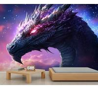 Star Dragon Mural Magic Dragon Wallpaper Starry Sky Beast Wall Mural Art Decor Photo Nursery Bedroom Panoramic Accent Wallpaper (Non-self-Adhesive)