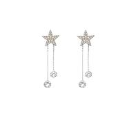 Star Drop Earrings with Crystal Dangles, Long Chain Tassel, Elegant Statement Jewelry