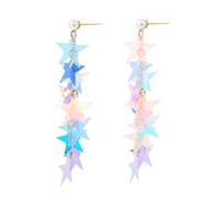 Star Earrings - Five-pointed Star Tassel Sequined Mermaid Earrings, Dangly Earrings, Diamante Earrings, Silver Stud Star Earrings for Women, Star Huggie Earrings, Sparkle Sequin Star Earrings Dangle