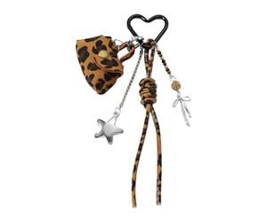 Star Embellished Rings Detachable Leopard Print Coin Pouches and Versatile Carabiner Clip Keychain Decoration Lightweight with Bowknot Design