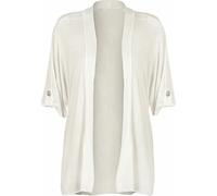 STAR FASHION 3/4 Sleeve Open Button Draped Front Cardigan Coat Jacket - Casual Stretch Long Lightweight Terry Shrugs Loose Fit Top Plus Size for Woman, White (UK 26-28)