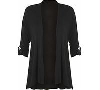 STAR FASHION 3/4 Sleeve Open Button Draped Front Cardigan Coat Jacket - Casual Stretch Long Lightweight Terry Shrugs Loose Fit Top Plus Size for Woman, Black (UK 22-24)