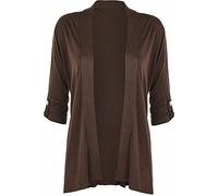 STAR FASHION 3/4 Sleeve Open Button Draped Front Cardigan Coat Jacket - Casual Stretch Long Lightweight Terry Shrugs Loose Fit Top Plus Size for Woman, Dark Brown (UK 14)