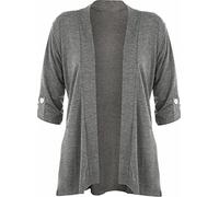 STAR FASHION 3/4 Sleeve Open Button Draped Front Cardigan Coat Jacket - Casual Stretch Long Lightweight Terry Shrugs Loose Fit Top Plus Size for Woman, Dark Grey (UK 14)