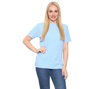 STAR FASHION Cable Knit Jumper for Women's Short Sleeve Round Neck All Over Cable Knitted Sweater Ladies Pullover Soft Lightweight Casual Smart Knitwear Sky Blue 16-18