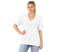 STAR FASHION Cable Knit Jumper for Women's Short Sleeve Round Neck All Over Cable Knitted Sweater Ladies Pullover Soft Lightweight Casual Smart Knitwear White 16-18