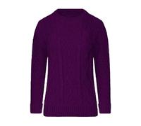 STAR FASHION Cable Knitted Crew Neck Jumper Long Sleeve Womens Aran Knit Jumpers Sweater Pullover Top Purple ML