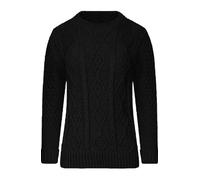 STAR FASHION Cable Knitted Crew Neck Jumper Long Sleeve Womens Aran Knit Jumpers Sweater Pullover Top Black ML