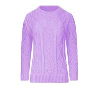 STAR FASHION Cable Knitted Crew Neck Jumper Long Sleeve Womens Aran Knit Jumpers Sweater Pullover Top Lilac XL